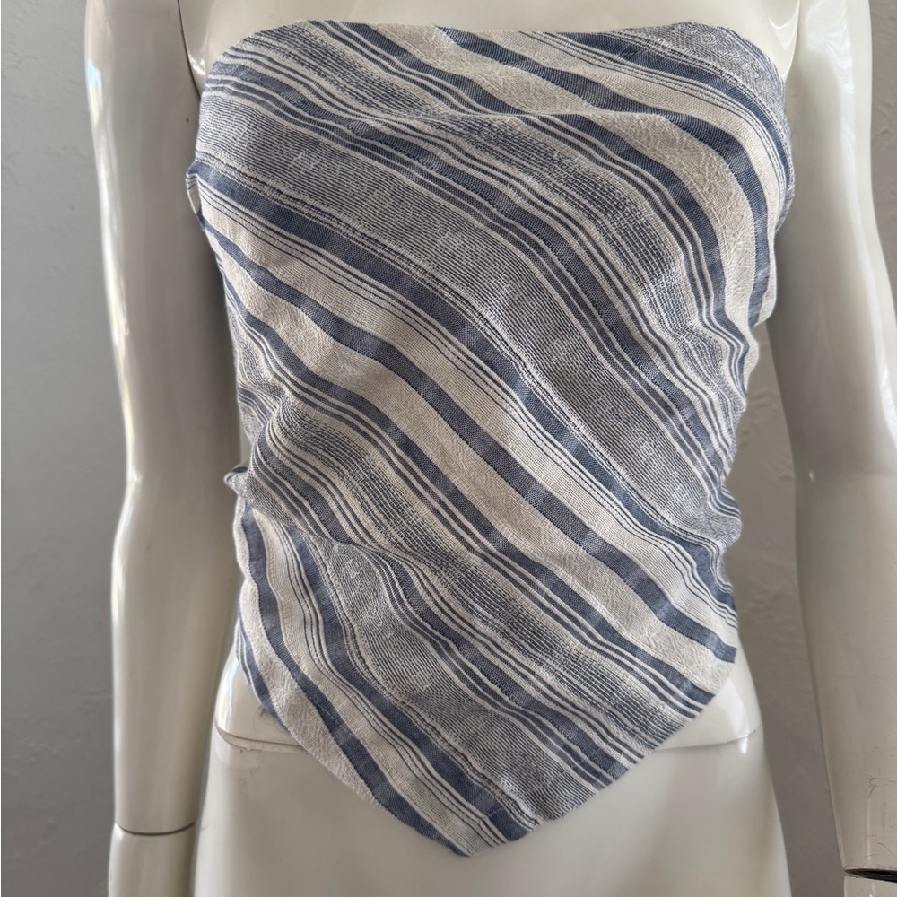 Cider Blue and White Striped Tube Top